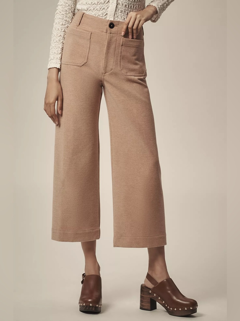 Anthropologie Maeve The Colette Cropped Wide-Leg Brushed Knit Pants Size 28